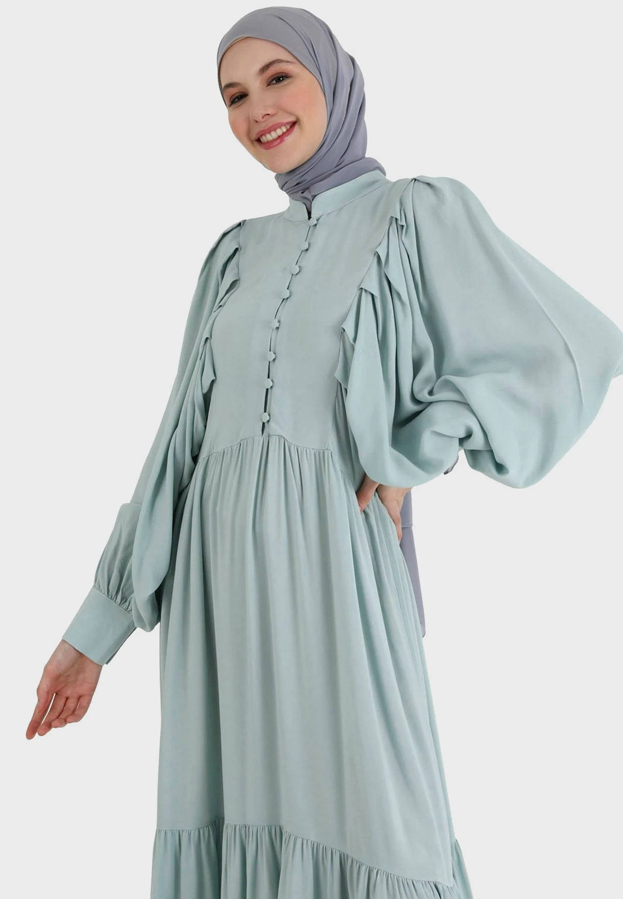 Balloon Sleeve Button Detail Dress 3 Balloon Sleeve Button Detail Dress - Image 3