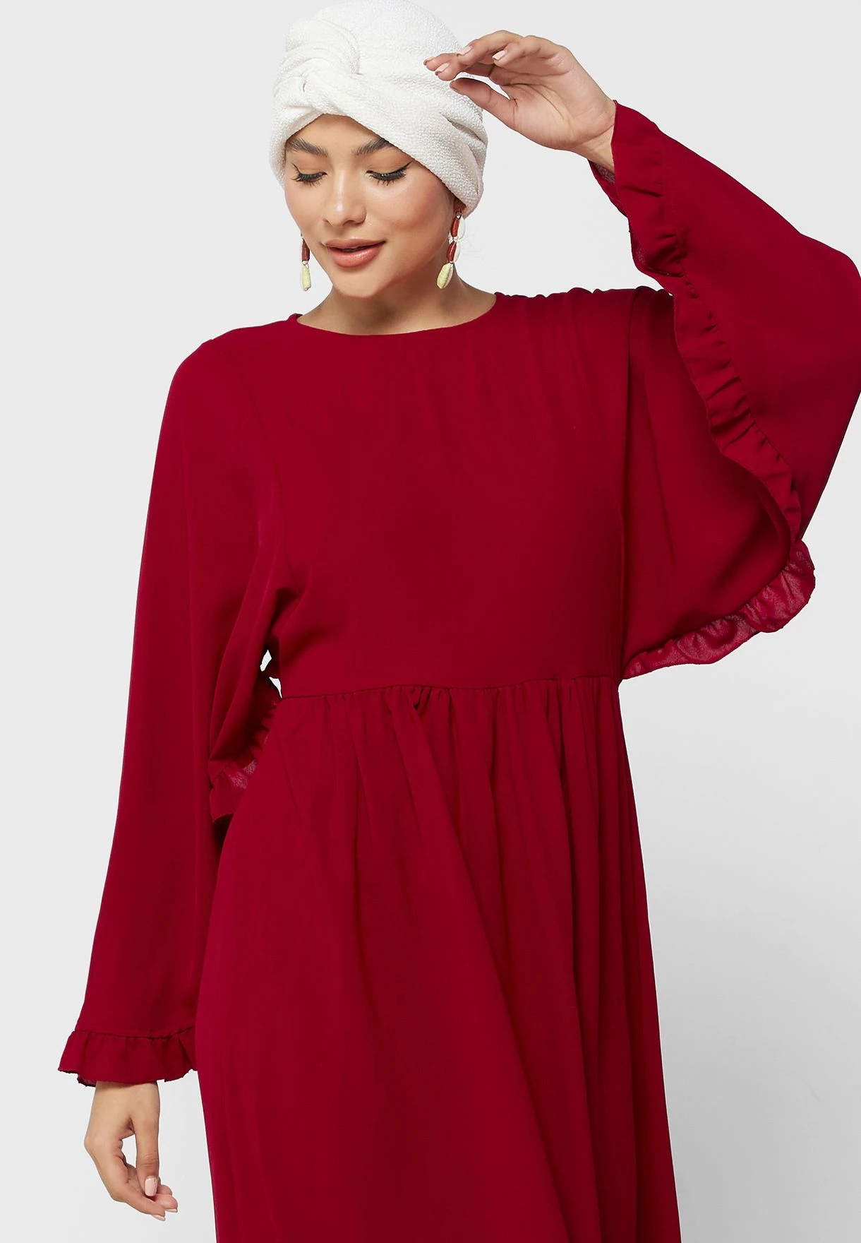 Frill Hem Batwing Sleeve Fit & Flare Dress 3 Frill Hem Batwing Sleeve Fit & Flare Dress - Image 3