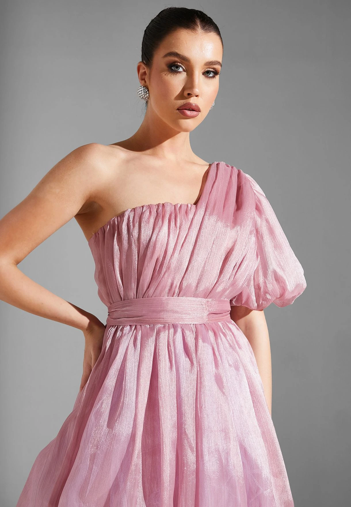 One Shoulder Balloon Sleeve Dress 3 One Shoulder Balloon Sleeve Dress - Image 3