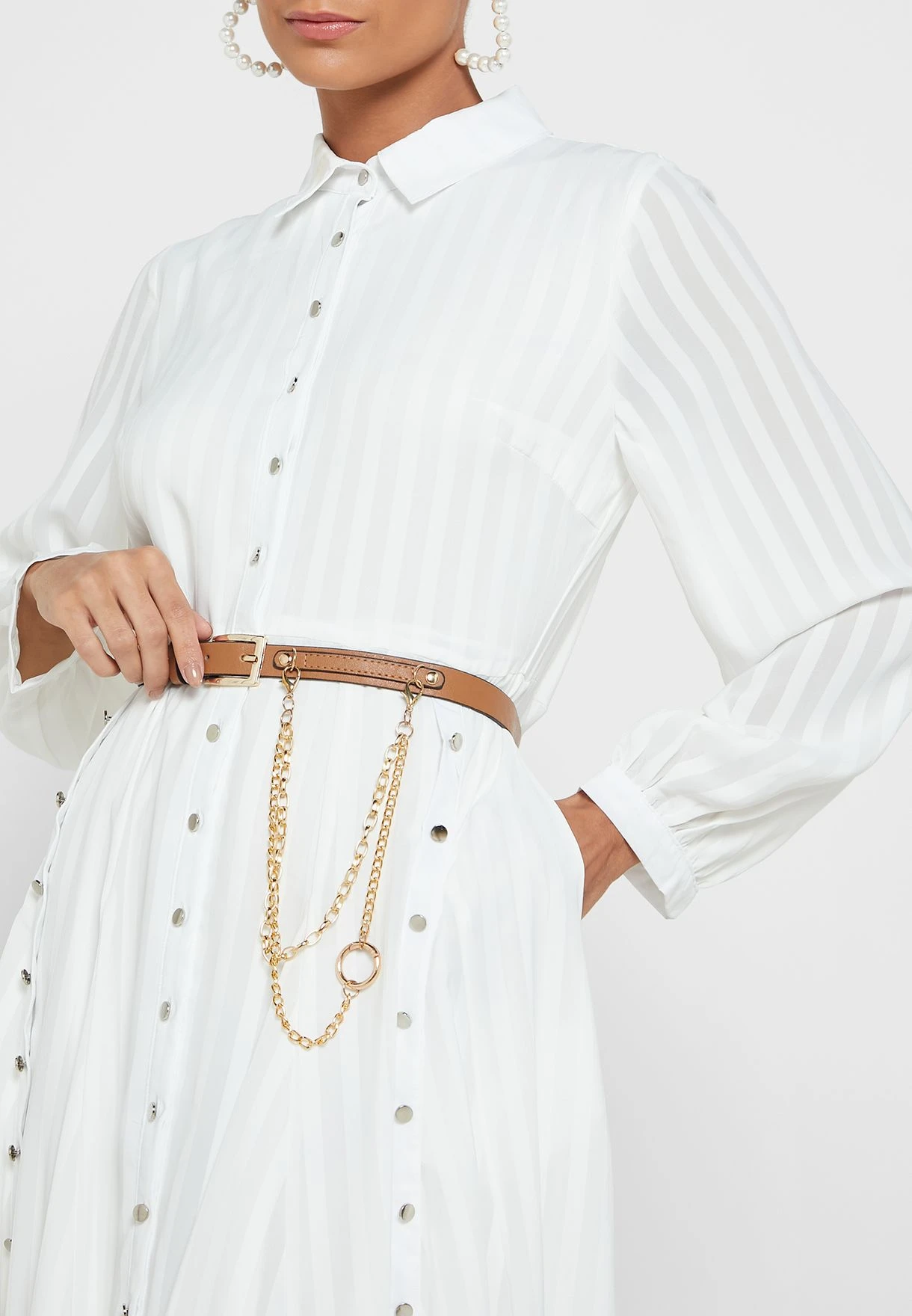 Pleated Button Detail Dress 3 Pleated Button Detail Dress - Image 3