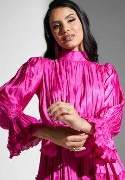 High Neck Ruffle Sleeve Belted Plisse Dress 6 High Neck Ruffle Sleeve Belted Plisse Dress -Silk Bloom Dresses Store 3 zoom desktop 1140