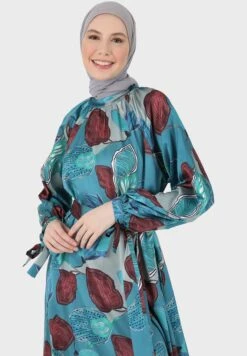 Floral Print Balloon Sleeve Belted Dress -Silk Bloom Dresses Store 3 zoom desktop 1147