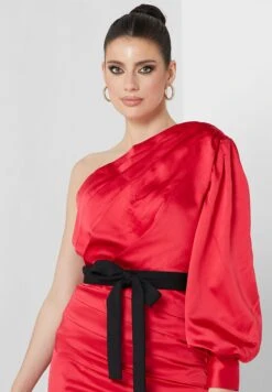 One Shoulder Front Slit Embellished Belted Dress -Silk Bloom Dresses Store 3 zoom desktop 1171