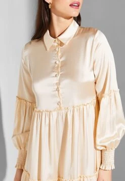 Ruched Sleeve Button Detail Dress -Silk Bloom Dresses Store 3 zoom desktop 1172