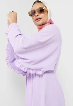 Frill Hem Batwing Sleeve Fit & Flare Dress -Silk Bloom Dresses Store 3 zoom desktop 1216