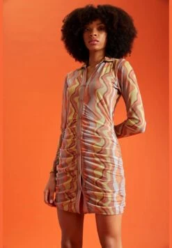 DeFacto V-Neck Long Sleeve Printed Mini Dress -Silk Bloom Dresses Store 3 zoom desktop 123