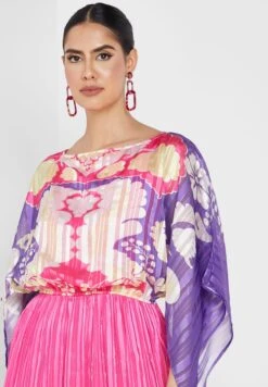 Cape Sleeve Tiered Printed Dress -Silk Bloom Dresses Store 3 zoom desktop 1263