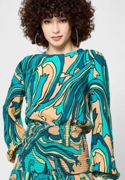 NEVER FULLY DRESSED Balloon Sleeves Printed Shirred Dress -Silk Bloom Dresses Store 3 zoom desktop 1346