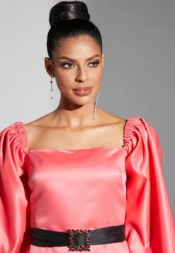 Puff Sleeve Belted Dress -Silk Bloom Dresses Store 3 zoom desktop 1359