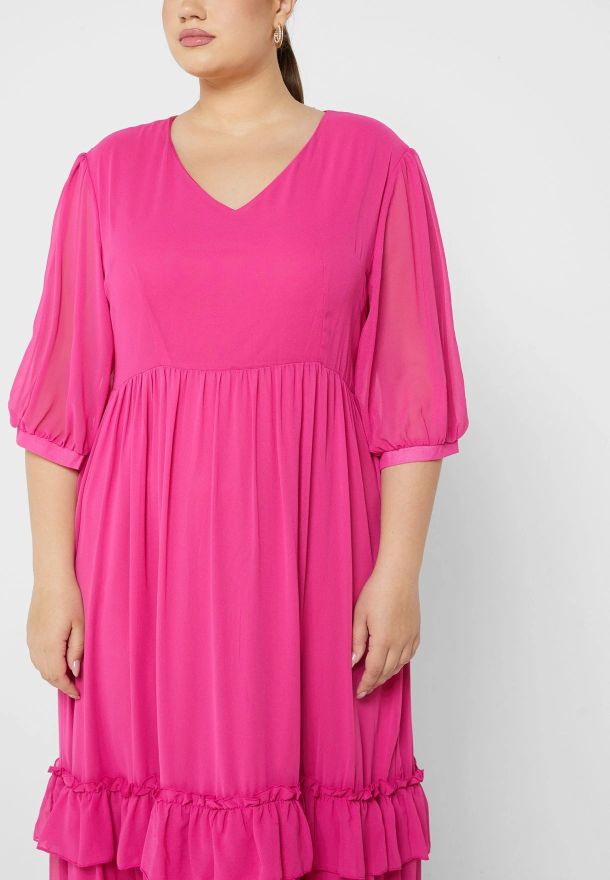 Tiered Mesh Detail Puff Sleeve Dress 3 Tiered Mesh Detail Puff Sleeve Dress - Image 3