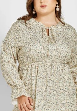 Tie Neck Frill Sleeve Hem Detail Dress -Silk Bloom Dresses Store 3 zoom desktop 1464