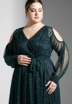 Metallic Plisse Cold Shoulder Dress -Silk Bloom Dresses Store 3 zoom desktop 1479