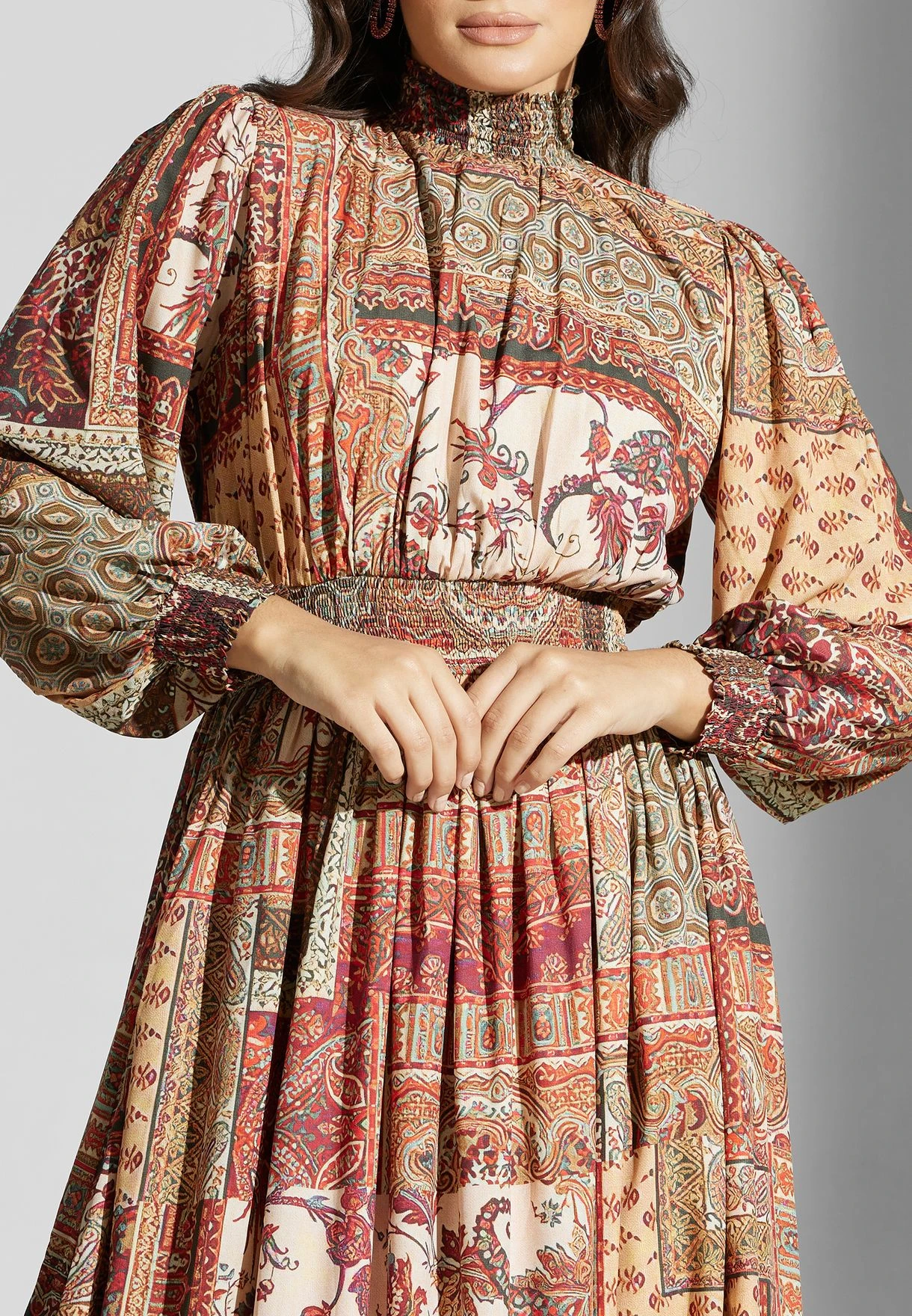 High Neck Tiered Printed Dress 3 High Neck Tiered Printed Dress - Image 3