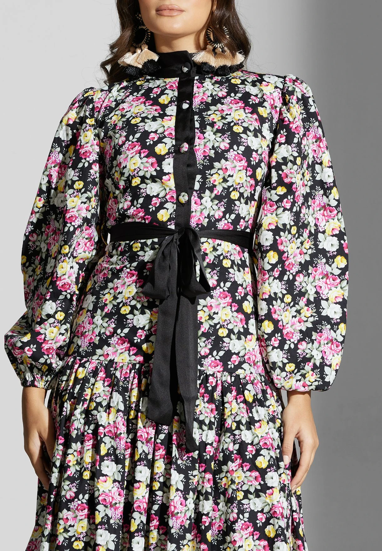 Floral Print Button Puff Sleeve Dress 3 Floral Print Button Puff Sleeve Dress - Image 3