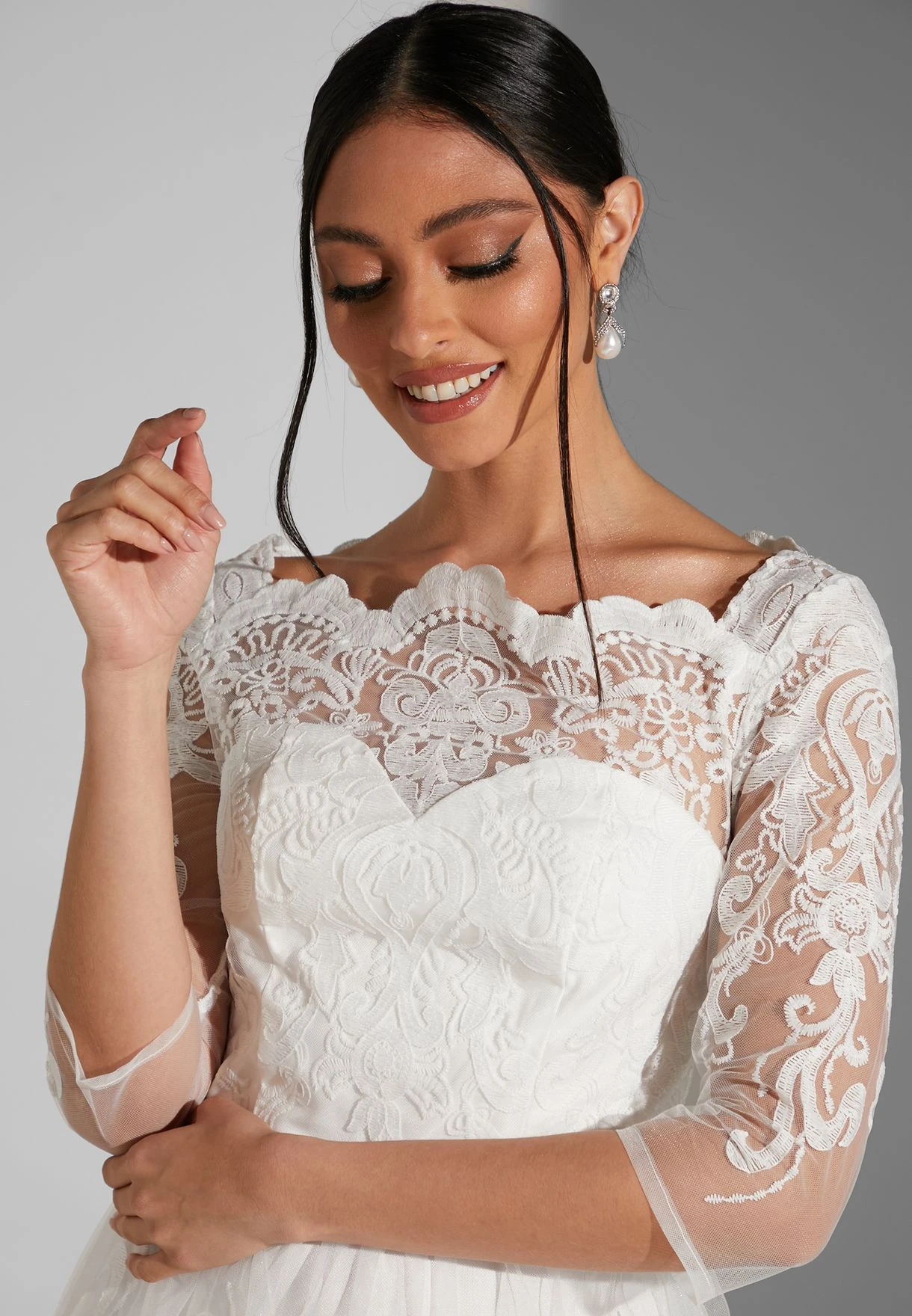 Lace Trim Mesh Sleeve Dress 3 Lace Trim Mesh Sleeve Dress - Image 3