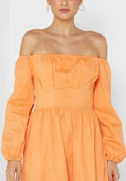 Little Mistress Balloon Sleeve Bardot Pleat Detail Dress -Silk Bloom Dresses Store 3 zoom desktop 1543