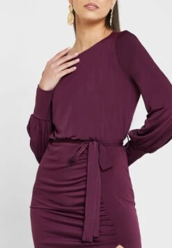 Balloon Sleeve Tie Detail Front Split Dress 6 Balloon Sleeve Tie Detail Front Split Dress -Silk Bloom Dresses Store 3 zoom desktop 1550