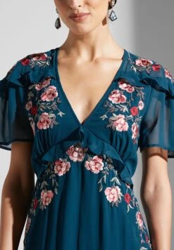Plunge Neck Embroidered Ruffle Detail Dress -Silk Bloom Dresses Store 3 zoom desktop 1561