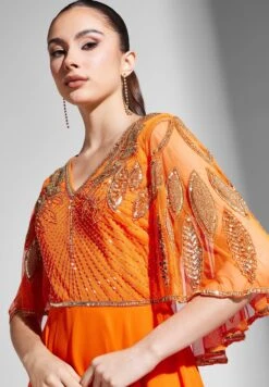 Embellished Cape Sleeve Skater Dress -Silk Bloom Dresses Store 3 zoom desktop 1571