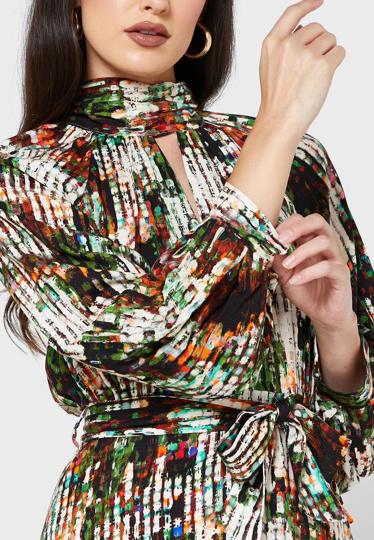 High Neck Belt Detail Printed Dress 3 High Neck Belt Detail Printed Dress - Image 3