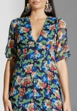 Floral Printed Ruffle Hem Dress -Silk Bloom Dresses Store 3 zoom desktop 1605