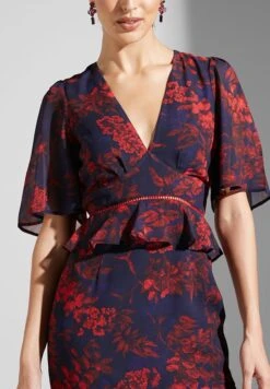 Plunge Neck Ruffle Detail Floral Print Dress -Silk Bloom Dresses Store 3 zoom desktop 1606