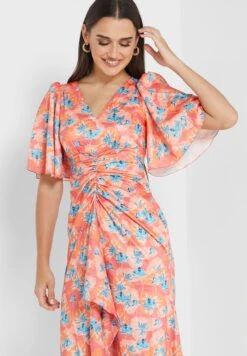 Little Mistress Floral Knot Detail Flute Sleeve Dress -Silk Bloom Dresses Store 3 zoom desktop 1612