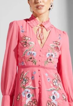 Tie Neck Embroidered Button Detail Dress -Silk Bloom Dresses Store 3 zoom desktop 1622