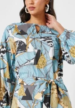 Pleat Detail Printed Dress -Silk Bloom Dresses Store 3 zoom desktop 1641