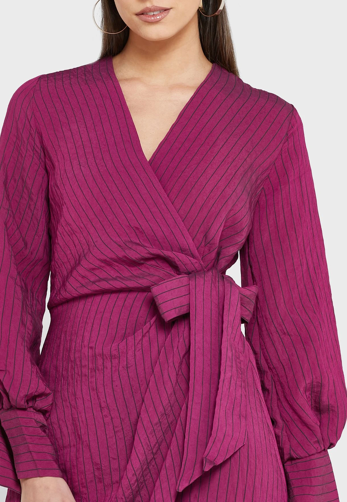 Surplice Neck Puff Sleeve Tie Detail Dress 3 Surplice Neck Puff Sleeve Tie Detail Dress - Image 3