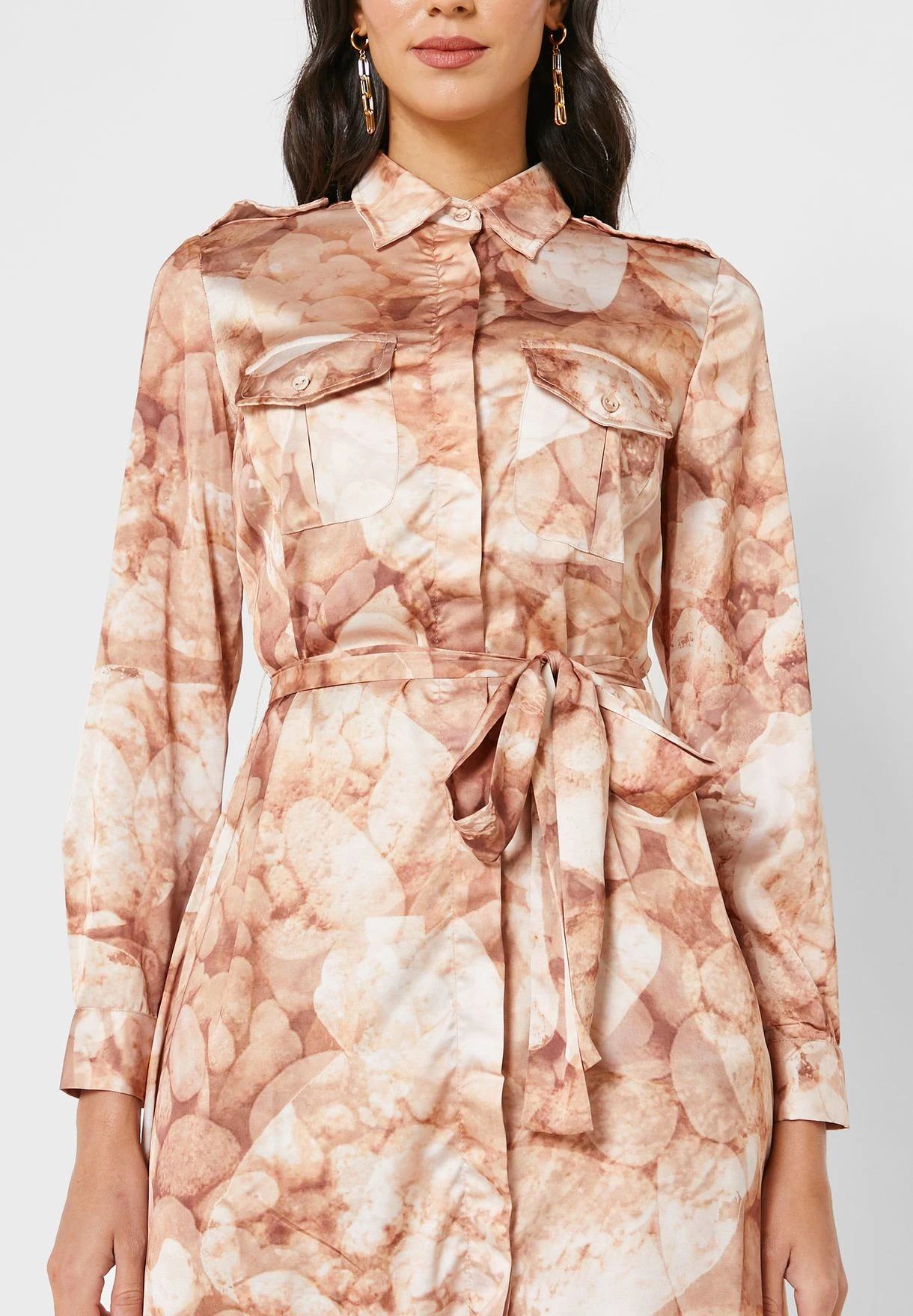 Printed Tie Detail Shirt Dress 3 Printed Tie Detail Shirt Dress - Image 3