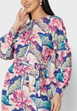 Pleat Detail Printed Dress -Silk Bloom Dresses Store 3 zoom desktop 1694