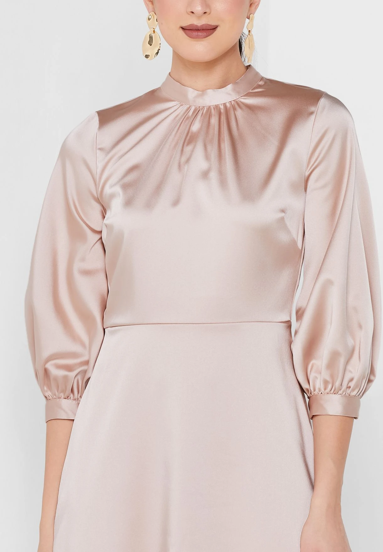 High Neck Side Split Cuff Detail Dress 3 High Neck Side Split Cuff Detail Dress - Image 3