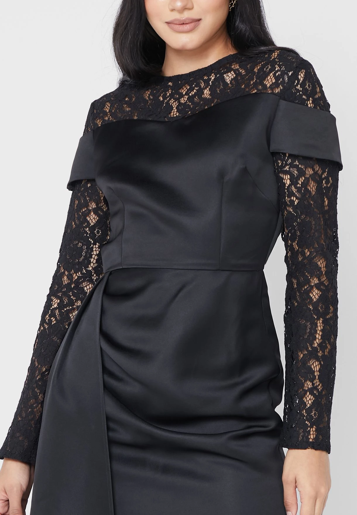 Side Split Mesh Insert Drape Detail Dress 3 Side Split Mesh Insert Drape Detail Dress - Image 3