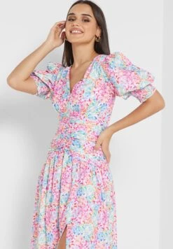 Little Mistress Front Slit Floral Printed Dress -Silk Bloom Dresses Store 3 zoom desktop 1714