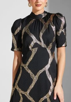 High Neck Tide Detail Printed Dress -Silk Bloom Dresses Store 3 zoom desktop 1723