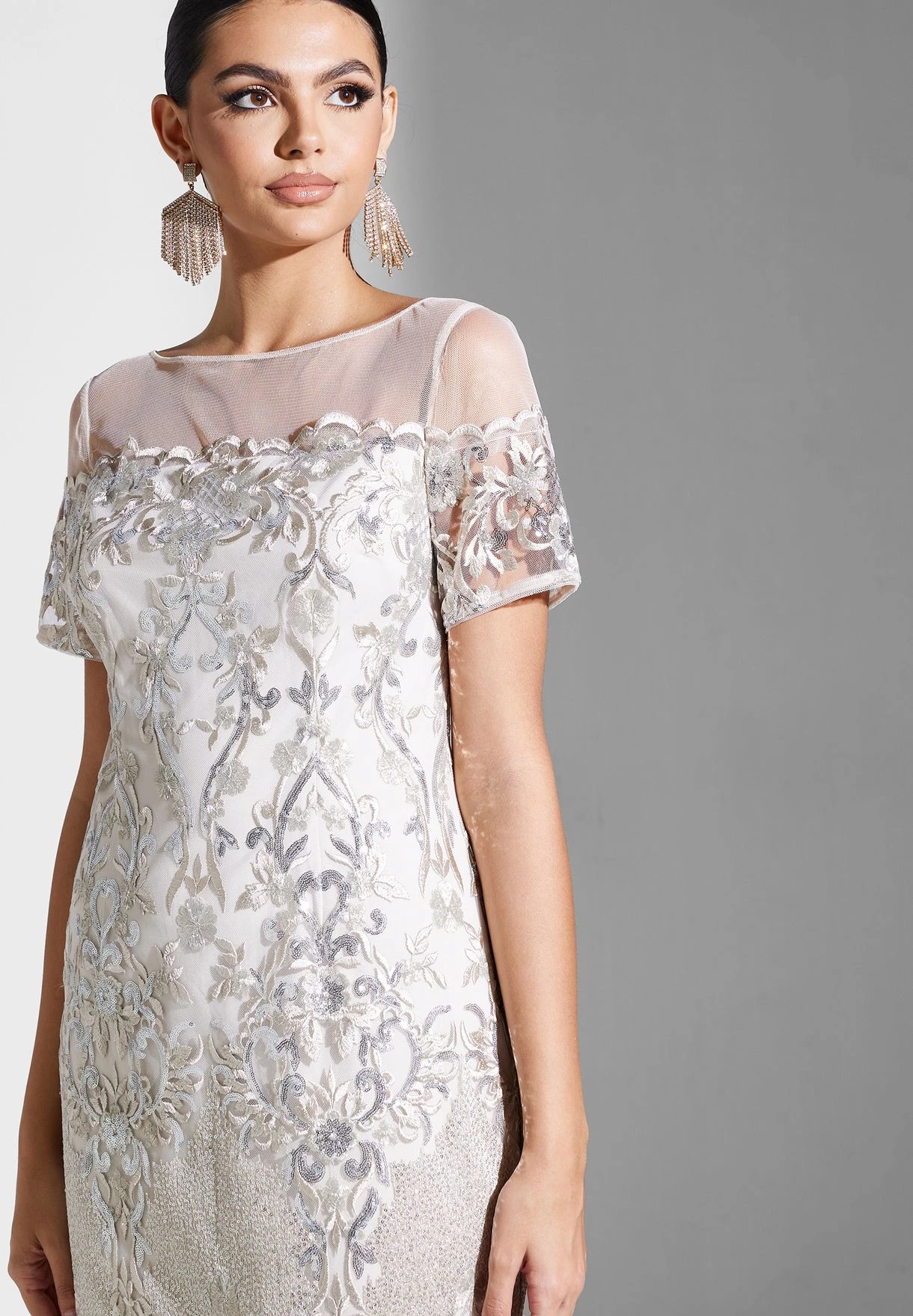 Adrianna Papell Embroidered Mesh Detail Dress 3 Adrianna Papell Embroidered Mesh Detail Dress - Image 3