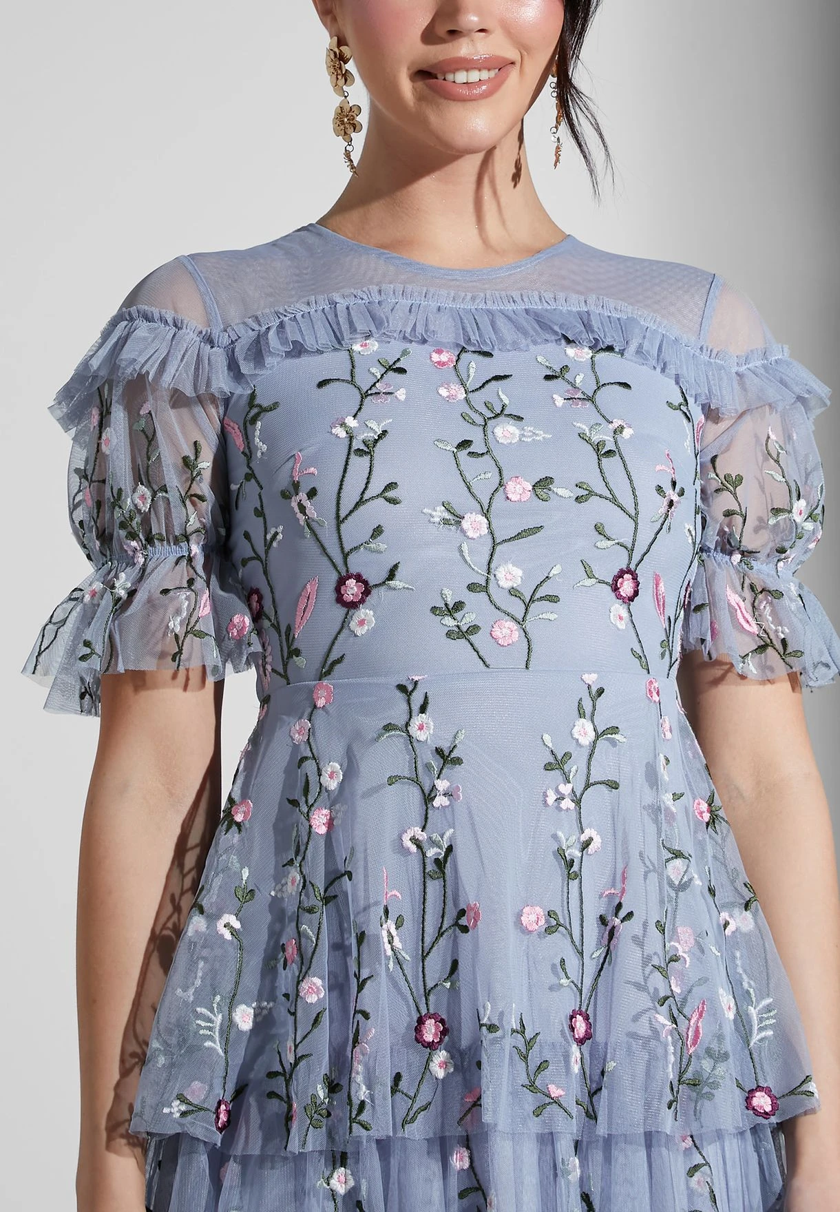 Floral Mesh Detail Ruffle Dress 3 Floral Mesh Detail Ruffle Dress - Image 3