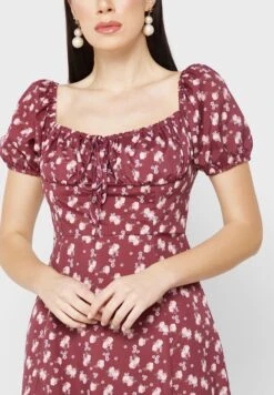 ELLA Bustier Detail Tie Neck Printed Dress -Silk Bloom Dresses Store 3 zoom desktop 1749