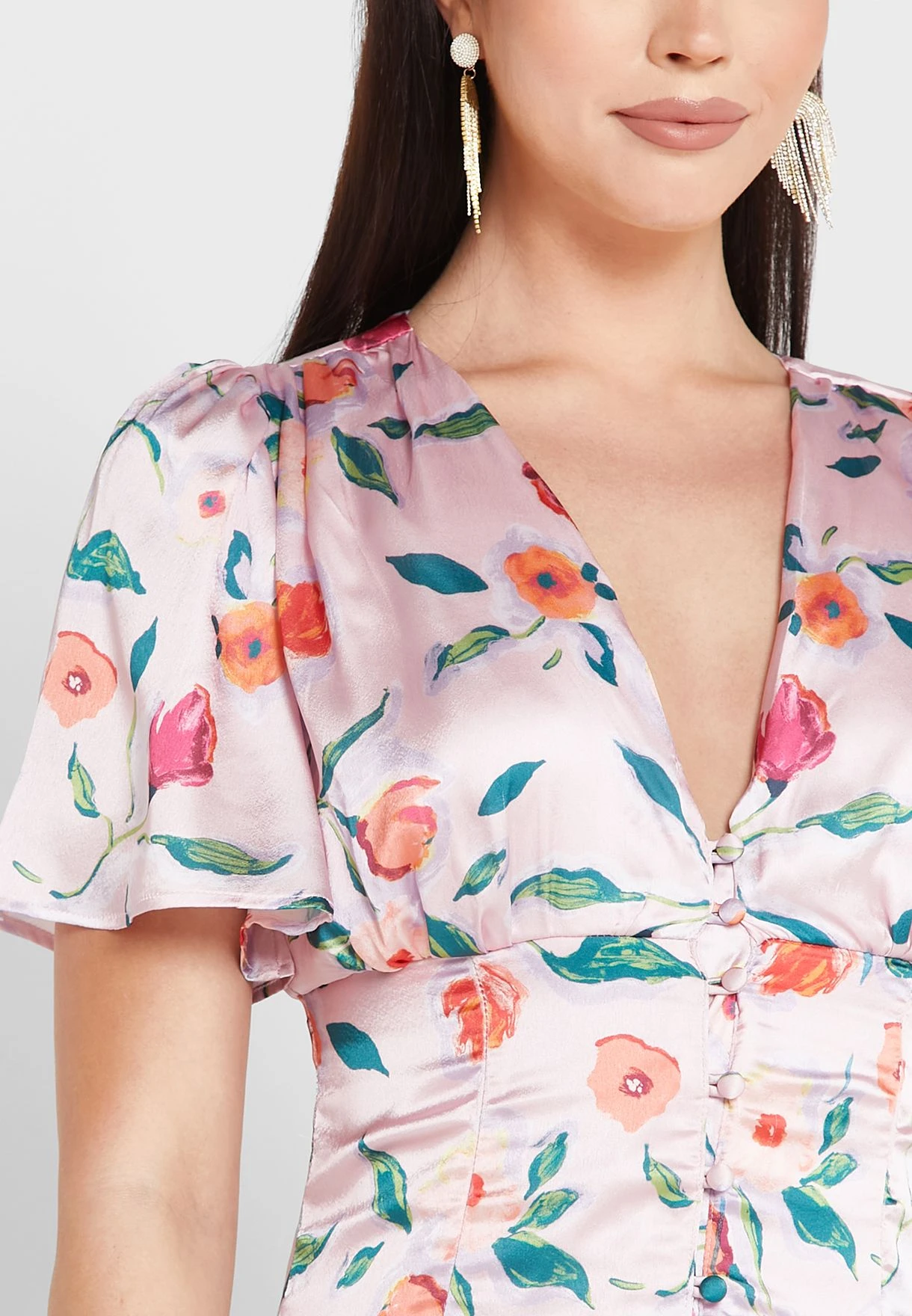 Floral Front Slit Button Detail Dress 3 Floral Front Slit Button Detail Dress - Image 3