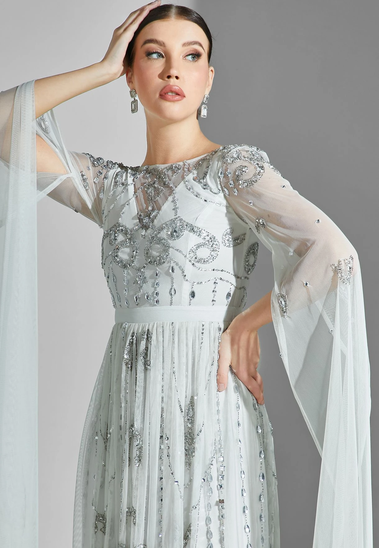 Embellished Mesh Detail Ruffle Dress 3 Embellished Mesh Detail Ruffle Dress - Image 3