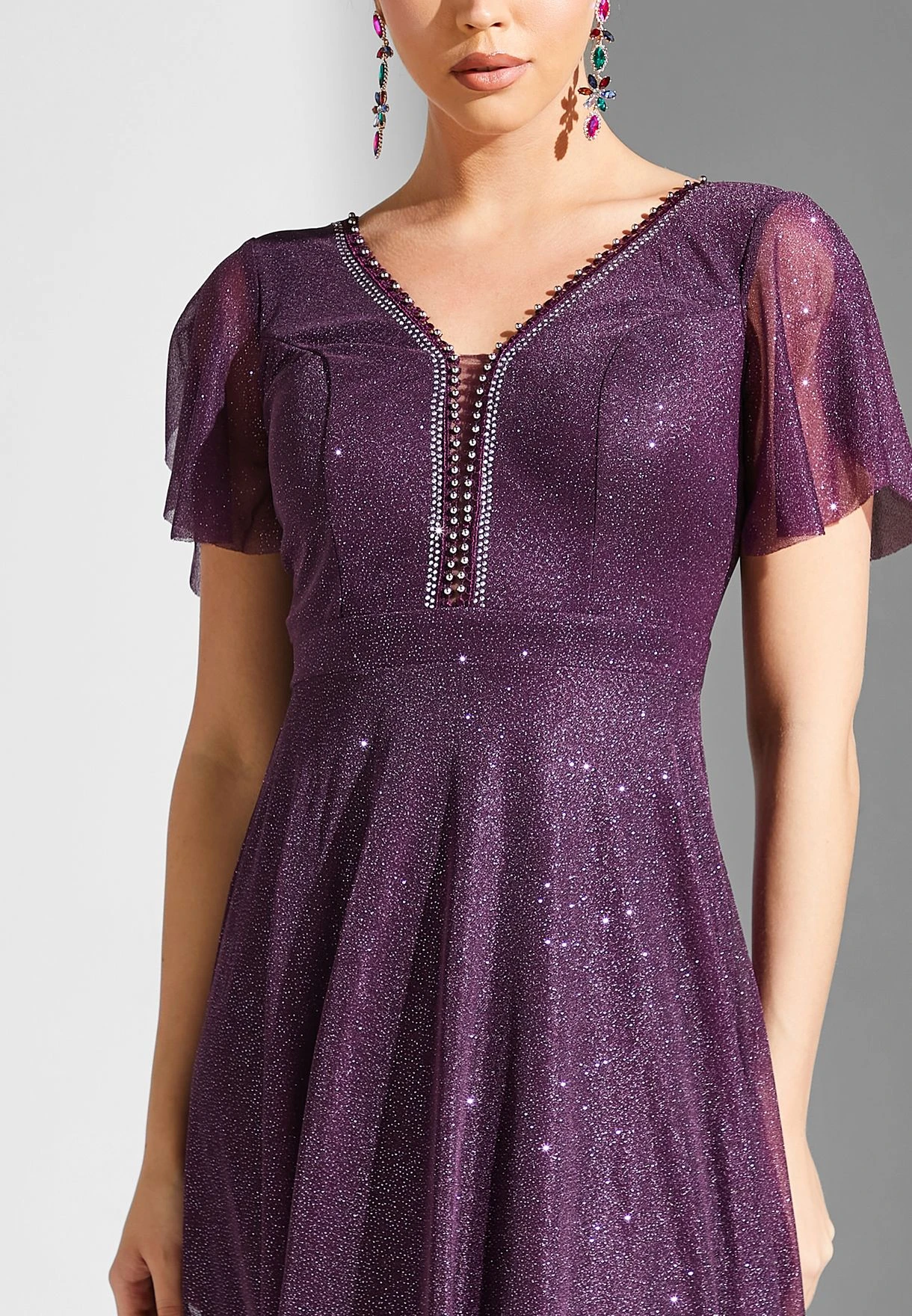 Embellished Neck A-Line Dress 3 Embellished Neck A-Line Dress - Image 3