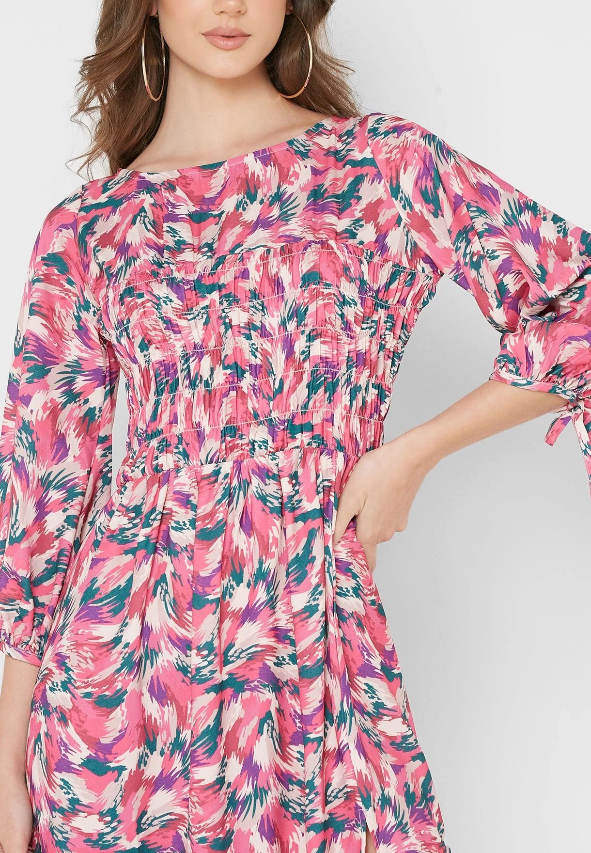 Little Mistress Printed Shirred Dress 3 Little Mistress Printed Shirred Dress - Image 3