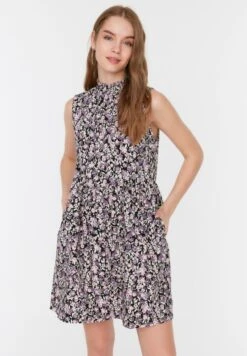 Trendyol High Neck Floral Print Pocket Detail Dress -Silk Bloom Dresses Store 3 zoom desktop 180