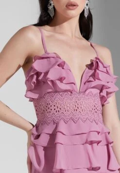 Plunge Neck Ruffle Dress -Silk Bloom Dresses Store 3 zoom desktop 1808