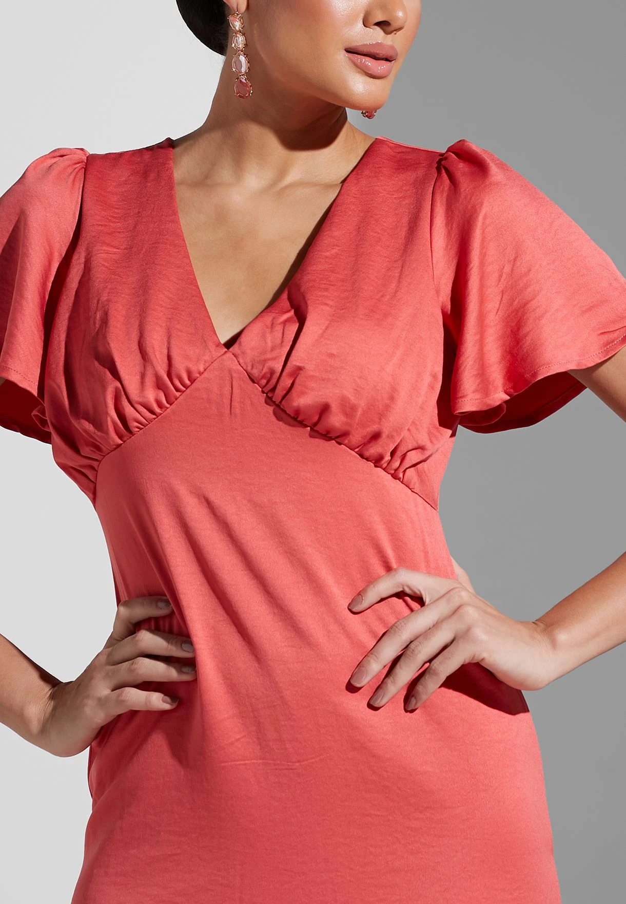 Plunge Neck Ruffle Sleeve Dress 3 Plunge Neck Ruffle Sleeve Dress - Image 3