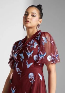 Embroidered Maxi Dress With Sheer Mesh Sleeves -Silk Bloom Dresses Store 3 zoom desktop 1875