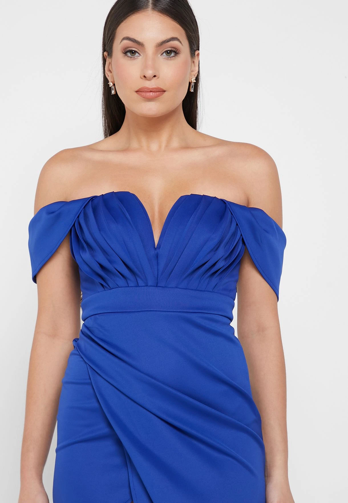 TFNC Front Split Bardot Dress 3 TFNC Front Split Bardot Dress - Image 3