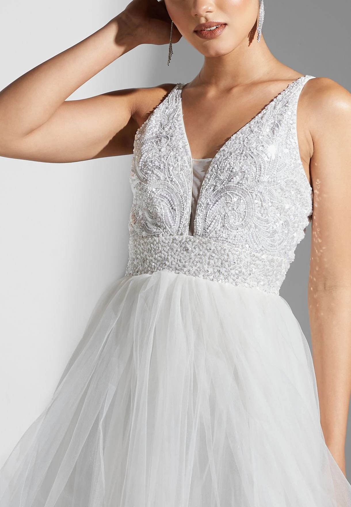 Plunge Neck Embroidered Mesh Dress 3 Plunge Neck Embroidered Mesh Dress - Image 3