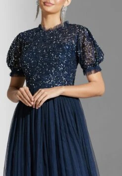 High Neck Puff Sleeve Sequin Dress -Silk Bloom Dresses Store 3 zoom desktop 1899